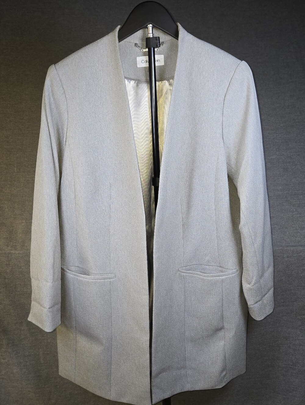 Calvin Klein Women's Light Gray Open Front Lined Blazer Jacket Size 14W